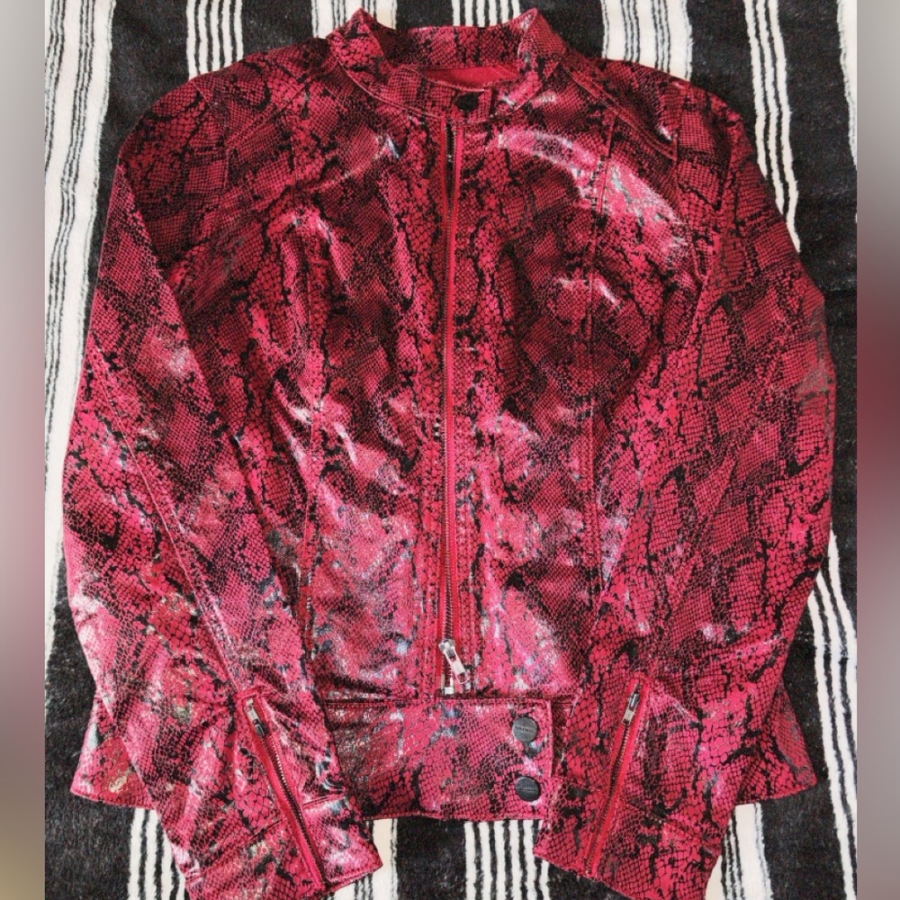 Red Snake Print Leather Jacket